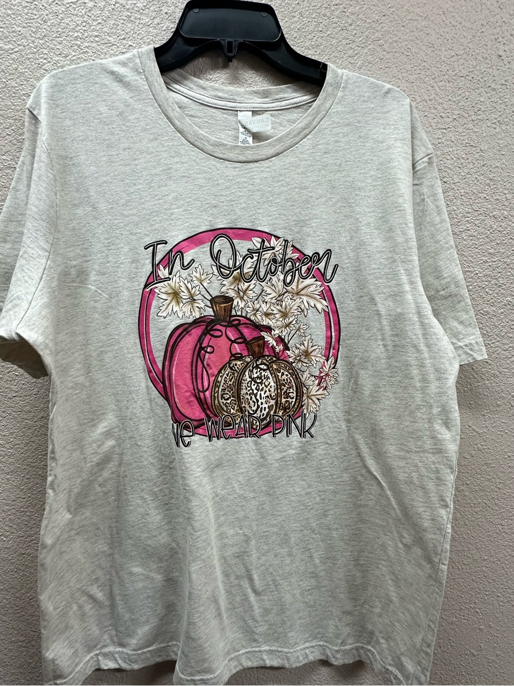 Womens 'In October We Wear Pink' Graphic Tee - Pink Pumpkin Design